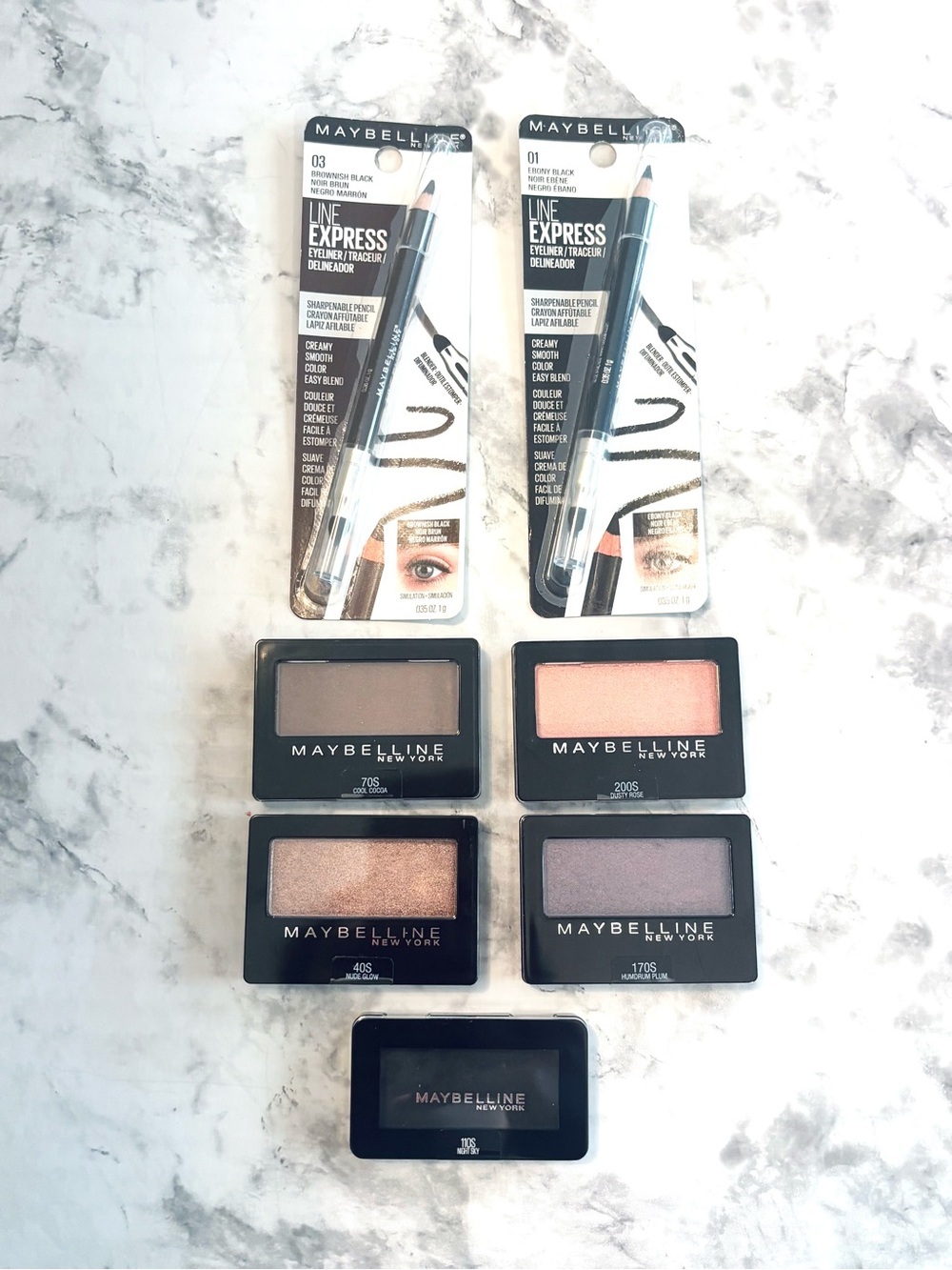 NWT Lot of Maybelline Eye Makeup Line Express Eyeliner and Expert Wear Eyeshadow
